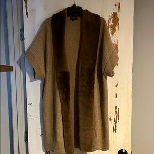 Lafayette 148 Cardigan Duster Sweater large Long Cashmere Lamb Beige